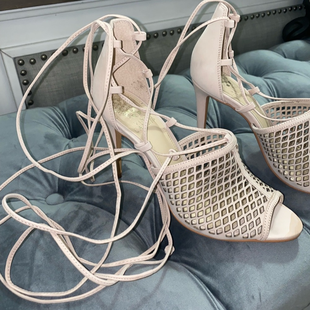 Vince Camuto Lace Up Nude Heels